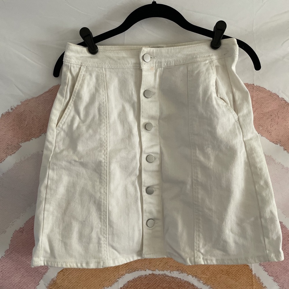 High-Waisted White Denim Skirt